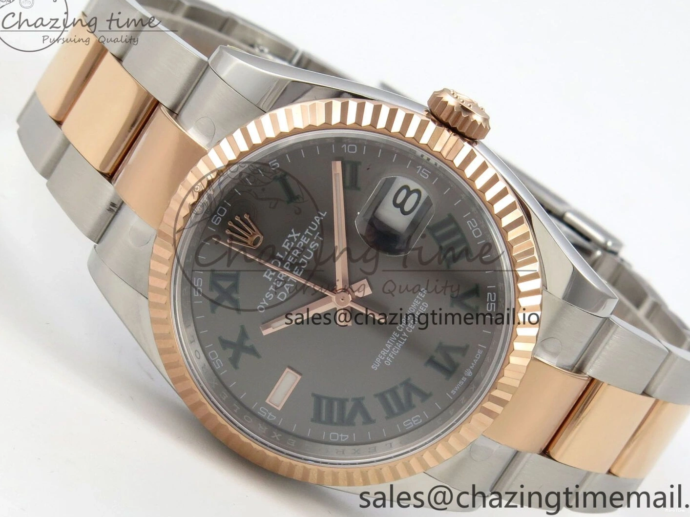 MiroTime 0407 DateJust 36 SS RG ARF 1:1 Best Edition 904L Steel Gray Dial Green Roman on Oyster Bracelet SH Affordable 73